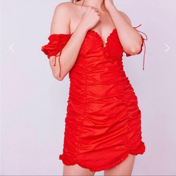 For Love & Lemons Jackson Shirred Red Mini Dress - Picture 5 of 5